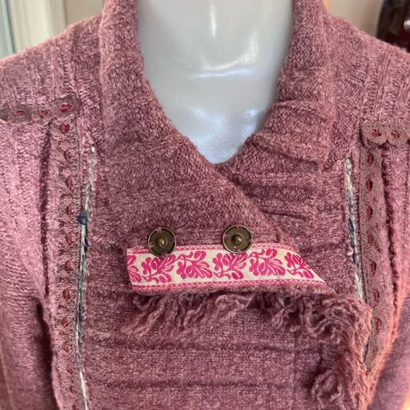 Free People Mauve Cuddle Bear Double Breasted Cardigan Sweater size SX - Picture 5 of 9